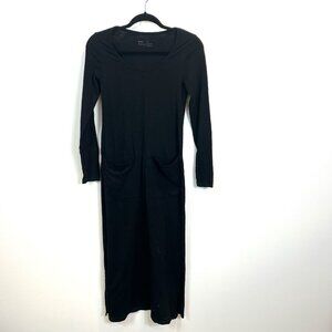 Pact XS Black Essential Organic Cotton Long Sleeve Maxi Dress Black Pockets